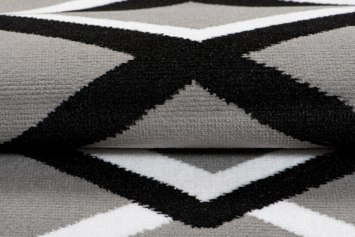 TEPPICH LUXURY Grau Karo Rauten 80/150 cm - Grau, Textil (80/150cm) - Tapiso