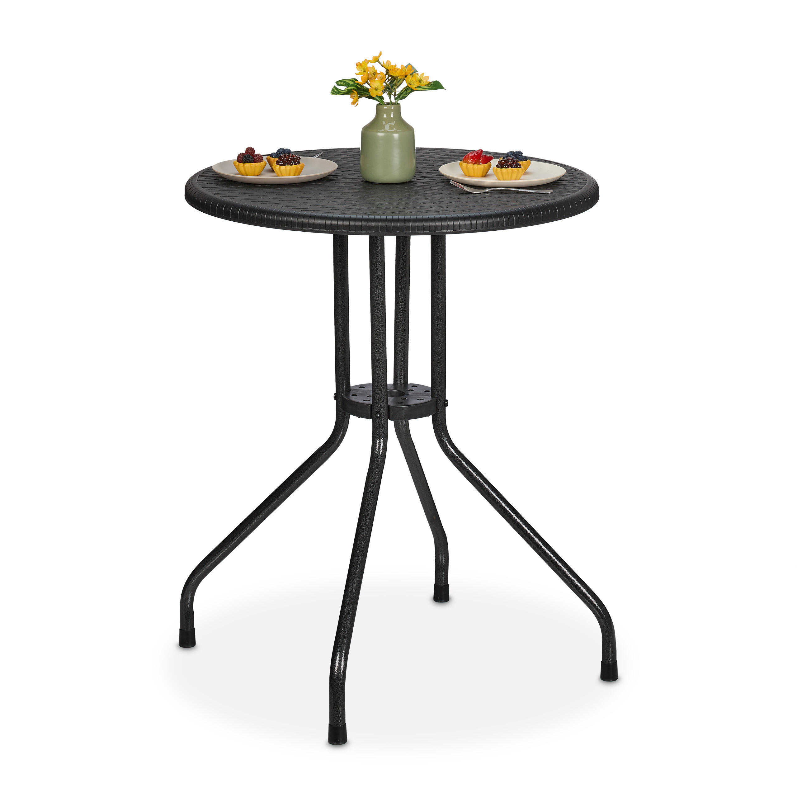 GARTENTISCH - Schwarz, Kunststoff/Metall (60/60/73cm) - Relaxdays