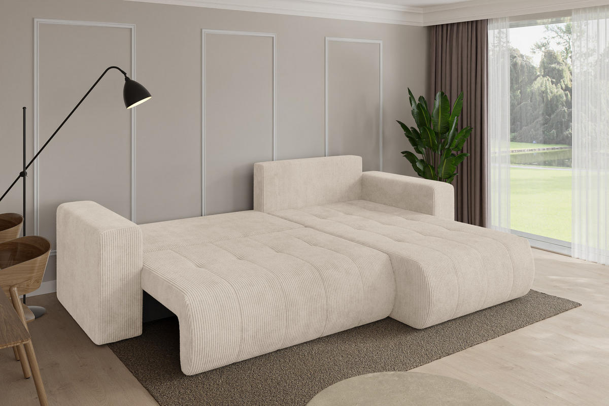 ROHOVÁ SEDAČKA s funkcí spaní, otoman vpravo MILA-L 277x194x86 béžová manšestr - černá/béžová, kompozitní dřevo/textil (277/194cm) - ALTDECOR