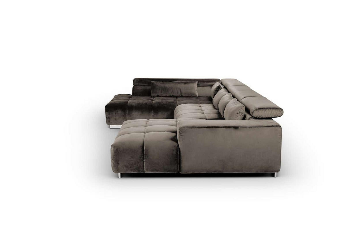 WOHNLANDSCHAFT XXL mit verstellbaren Kopflehnen, Velvet-Stoff - Silberfarben, Textil/Metall (409/73/225cm) - Cotta