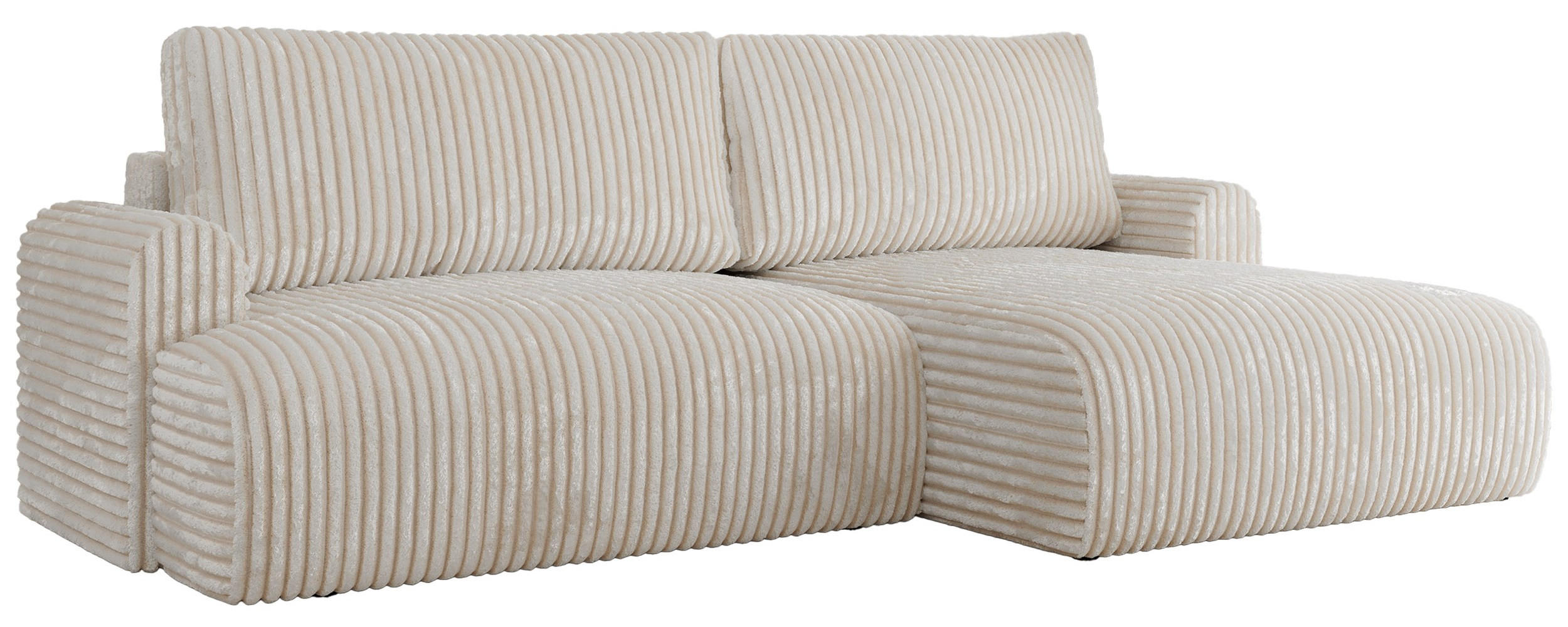 ECKSCHLAFSOFA TONO L Creme Cord - rechts - Creme/Schwarz, Kunststoff/Textil (150/260cm) - MKS