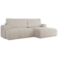 ECKSCHLAFSOFA TONO L Creme Cord - rechts - Creme/Schwarz, Kunststoff/Textil (150/260cm) - MKS