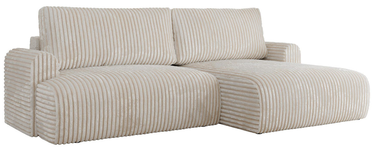 ECKSCHLAFSOFA TONO L Creme Cord - rechts - Creme/Schwarz, Kunststoff/Textil (150/260cm) - MKS