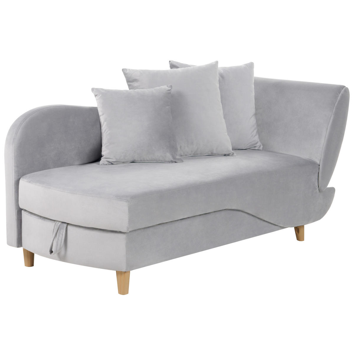 CHAISELONGUE Samtstoff hellgrau mit Bettkasten rechtsseitig Meri - Hellgrau/Grau, Textil (156/73/69cm) - Beliani
