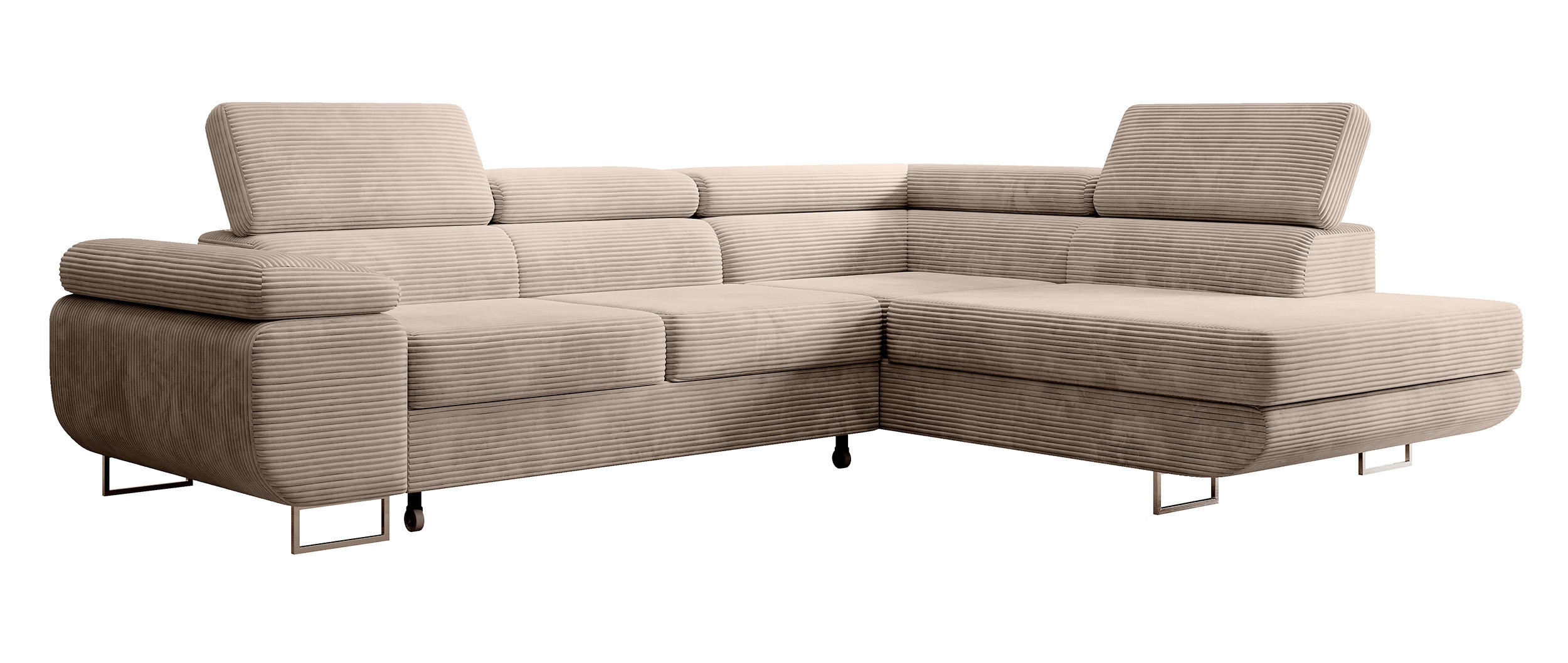 ECKSOFA Stevil Dunkelbeige Cordbezug - Silberfarben/Mokka, Textil/Metall (275/203cm) - Selsey