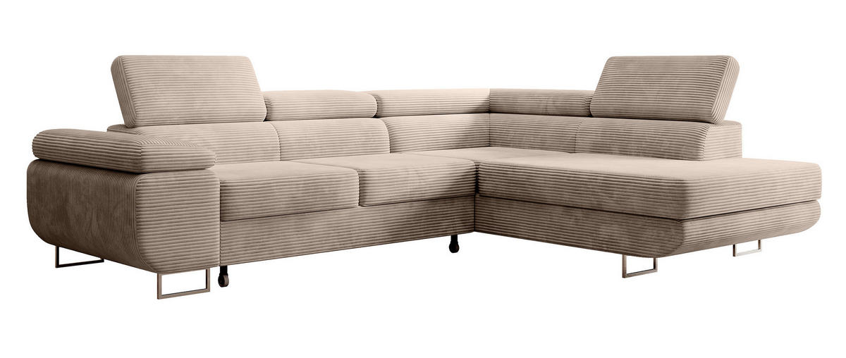 ECKSOFA Stevil Dunkelbeige Cordbezug - Silberfarben/Mokka, Textil/Metall (275/203cm) - Selsey