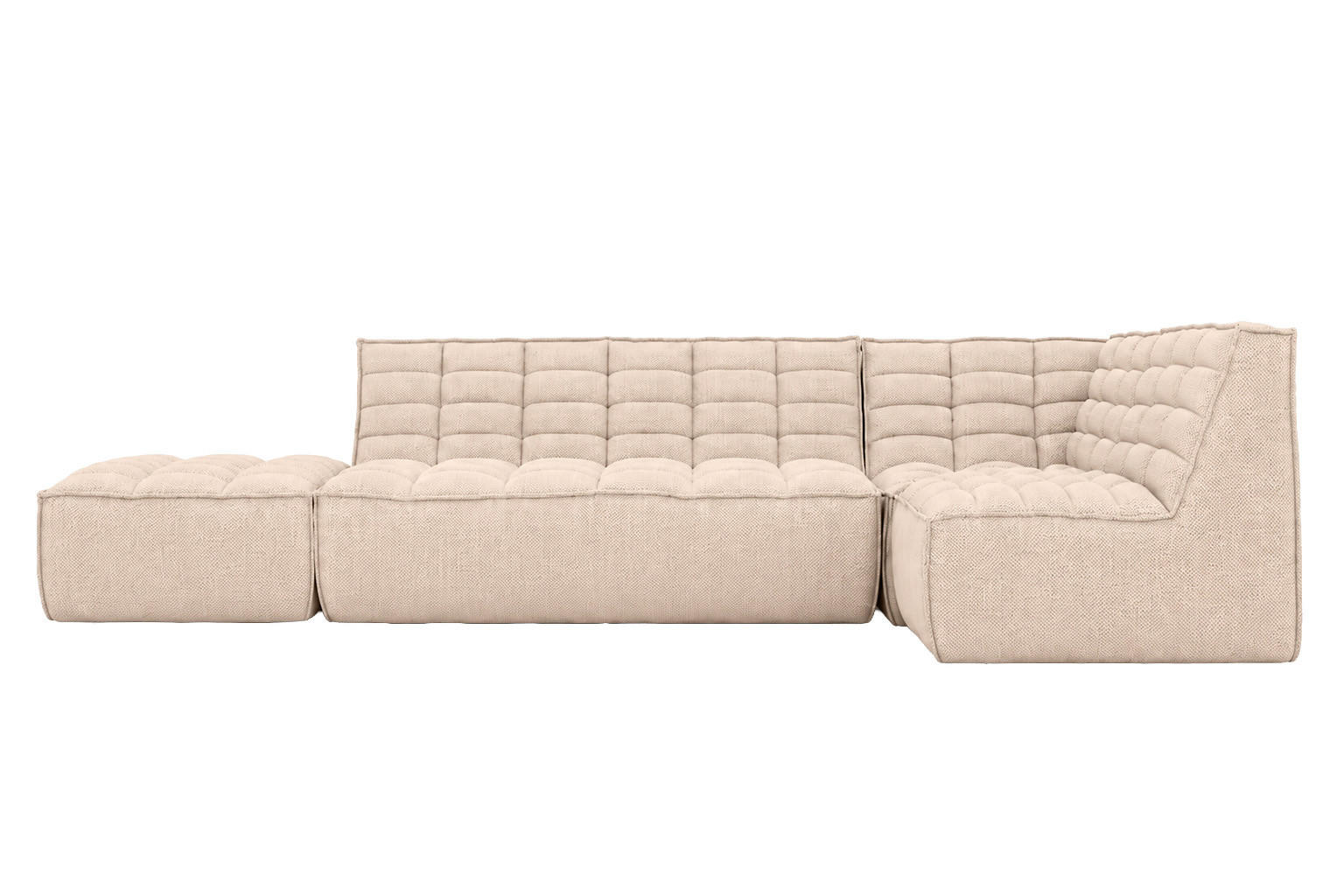 ECKSOFA Modulare L-Form Mit Hocker, Plüschstoff Pop, Creme, Rechts, LAZY L Mit Hocker - Creme, Holz (333/173cm) - Kaiser Möbel