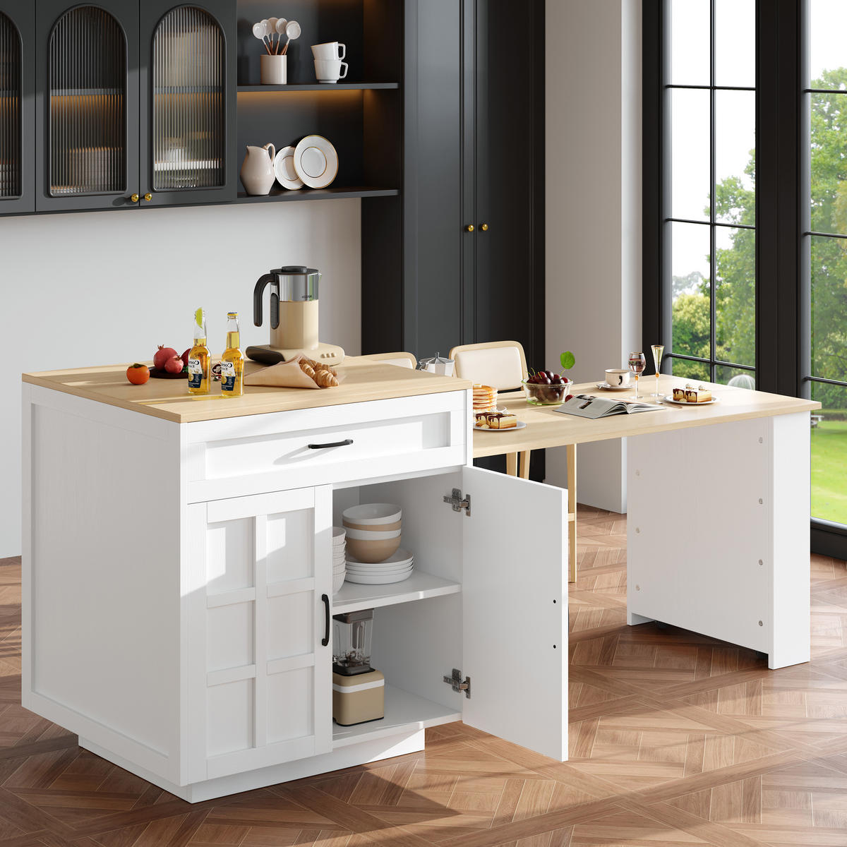 STEHTISCH/BARTISCH 133-202/70/93,5 cm in Weiß, ausziehbar mit Stauraum - Weiß, Holzwerkstoff (133/70/93.5cm) - BEAOK