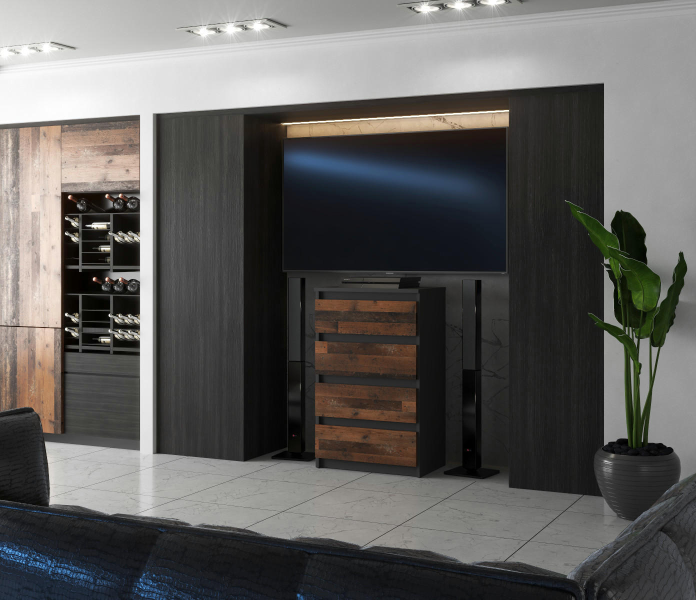 Thumbnail - Stiv Meble Kommode, Graubraun, Grau, Braun, Holz, 60x92.5x33.5 cm, Wohnzimmer, Kommoden & Sideboards, Kommoden