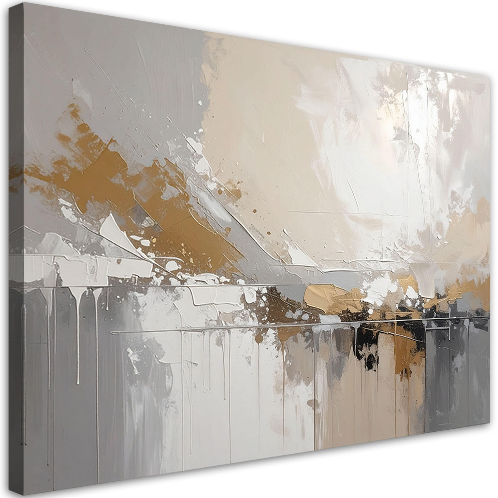 LEINWANDBILDER, Beigefarbene moderne Abstrakt - Grau, Textil (90/60cm) - Feeby
