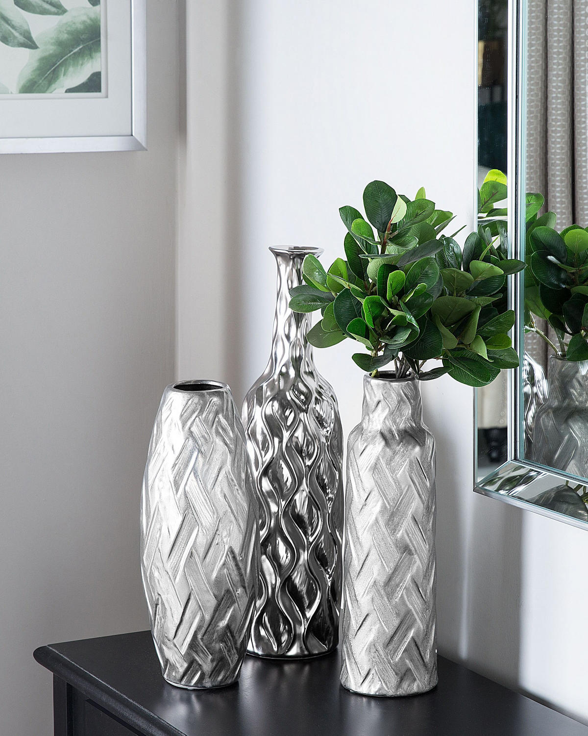 DEKOVASE Steinzeug silber Arpad - Silberfarben, Stein (33cm) - Beliani