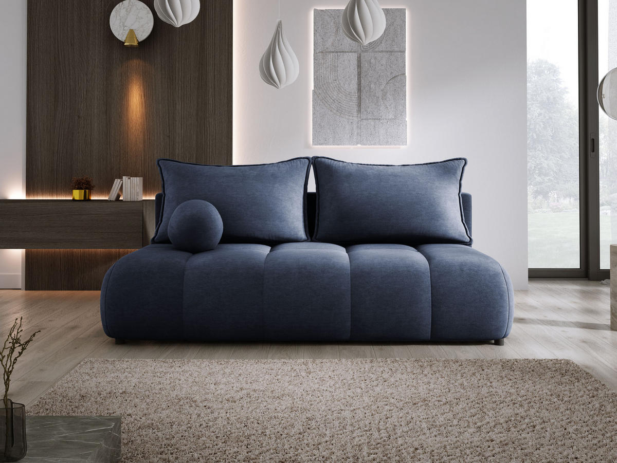 SOFA COCO MINI SCHLAFSOFA mit Bettfunktion, CLOUD Stoffbezug, 2-Sitzer, freistehend, Größe: 205x105x97 cm, Dunkelblau - Dunkelblau, Holz/Textil (205/97/105cm) - DomoHome