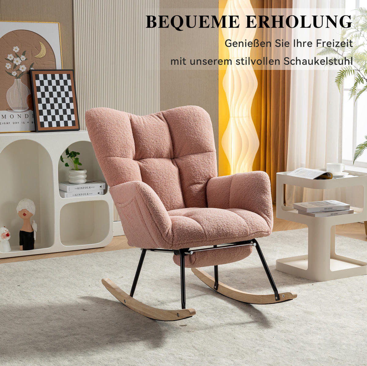 SCHAUKELSTUHL Teddy-Stoff mit klappbarer Fußablage 80/98/98.5 cm Rosa - Rosa, Textil (98/98.5/80cm) - Redom