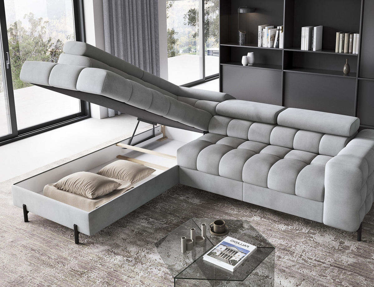 ECKSOFA Ferrucio L - Grau (Paros 05) - Grau, Holzwerkstoff (276/200cm) - Möblo