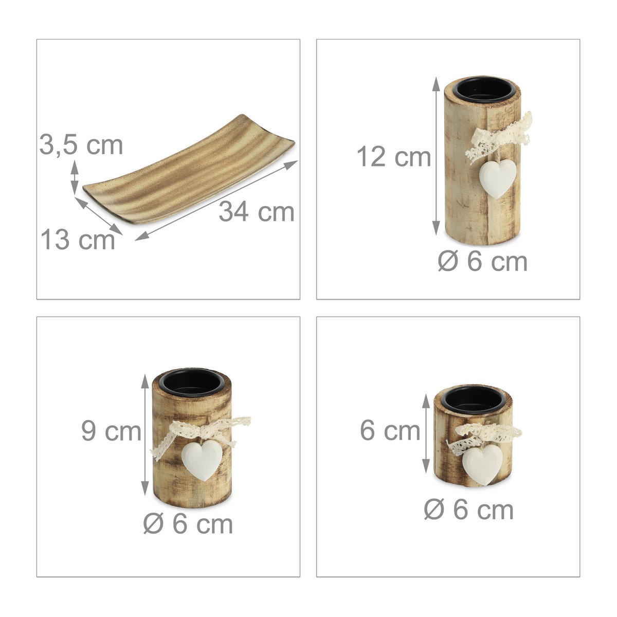 TEELICHTHALTER - Hellbraun, Holzwerkstoff/Stein (13cm) - Relaxdays