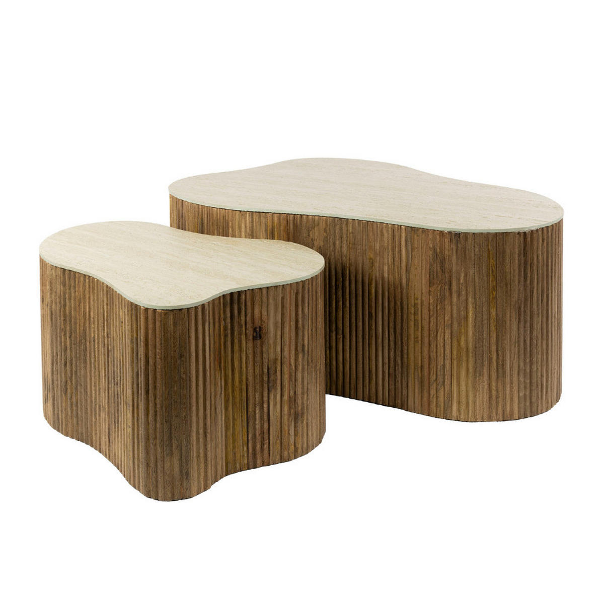 COUCHTISCH-SET TULLIO SASSO Organische Satztische mit Travertin-Keramik - Beige/Braun, Holz/Keramik (59/90/41cm) - alesvelt