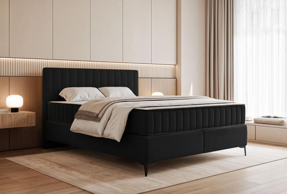 BOXBETT Mufasso Schwarz Samtbezug 180x200 cm - Schwarz, Textil/Metall (180/200cm) - Selsey