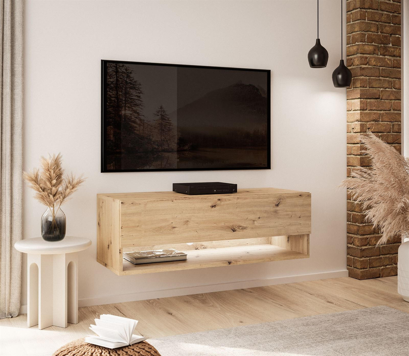 HÄNGESCHRANK TV-Möbel CALANTE LOFT 90 cm mit LED-Beleuchtung - Eiche Artisan, Holzwerkstoff (90/30/35cm) - Lookway
