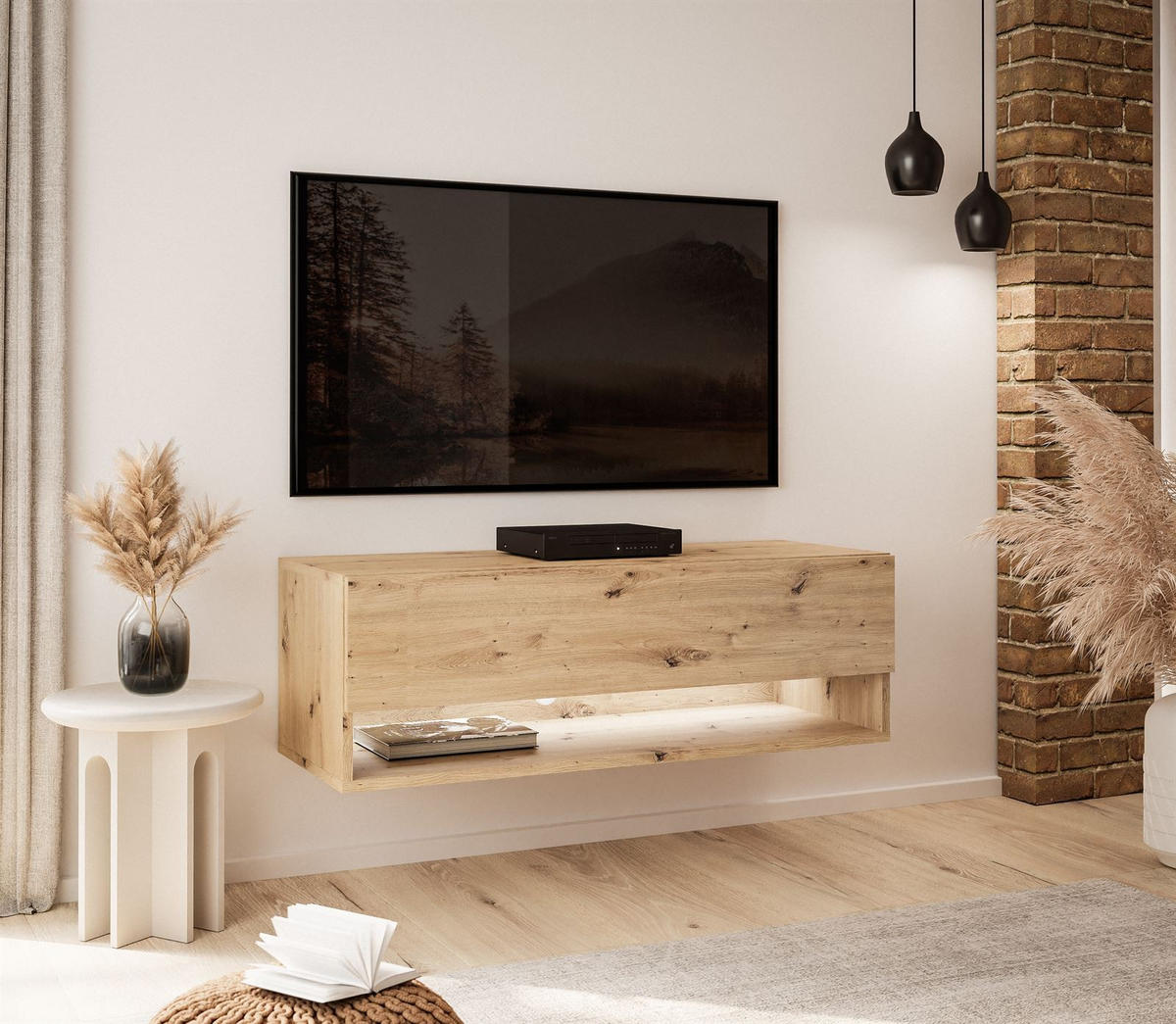 HÄNGESCHRANK TV-Möbel CALANTE LOFT 90 cm mit LED-Beleuchtung - Eiche Artisan, Holzwerkstoff (90/30/35cm) - Lookway