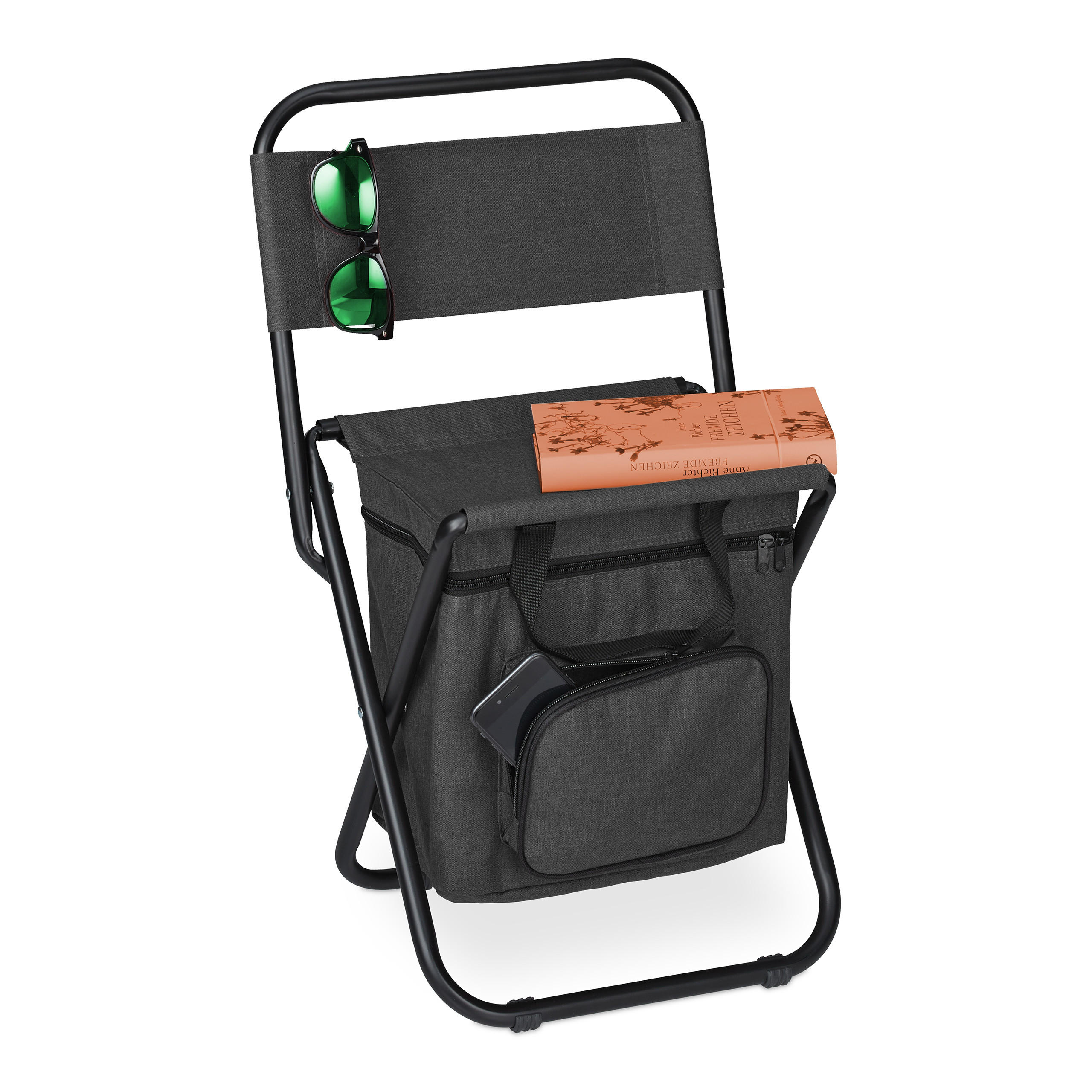 CAMPINGHOCKER - Schwarz, Textil/Metall (35/60/35cm) - Relaxdays