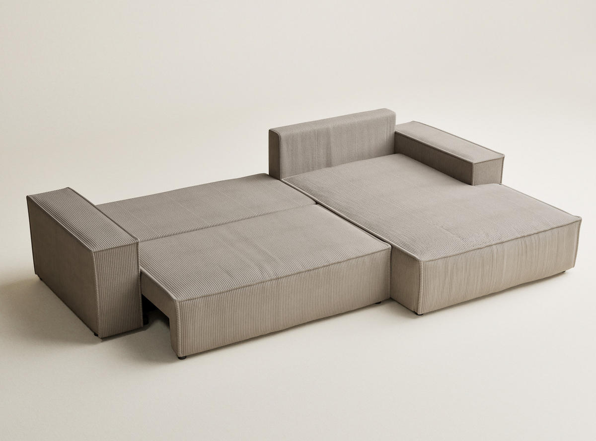 ECKSOFA MIT SCHLAFFUNKTION Maze Dunkelbeige Samtstoff - Beige/Schwarz, Holz/Holzwerkstoff (294/185cm) - Maison de Reve