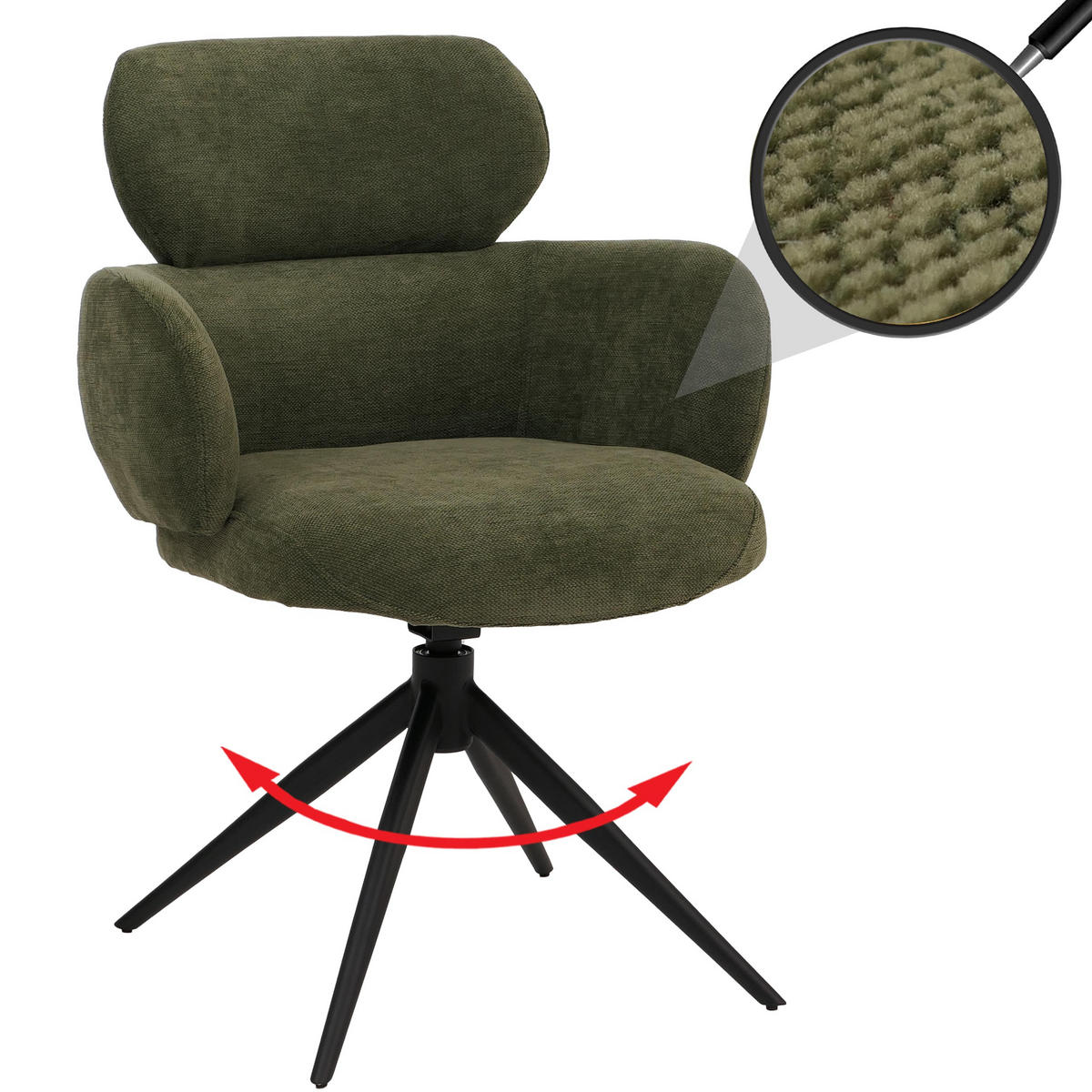 JÍDELNÍ ŽIDLE Zelená - olivově zelená/zelená barva, textil (61/86/69cm) - MCW