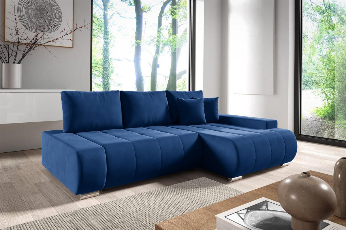 ECKSOFA Elmo - Dunkelblau, Holzwerkstoff/Textil (227/153cm) - Fun Möbel