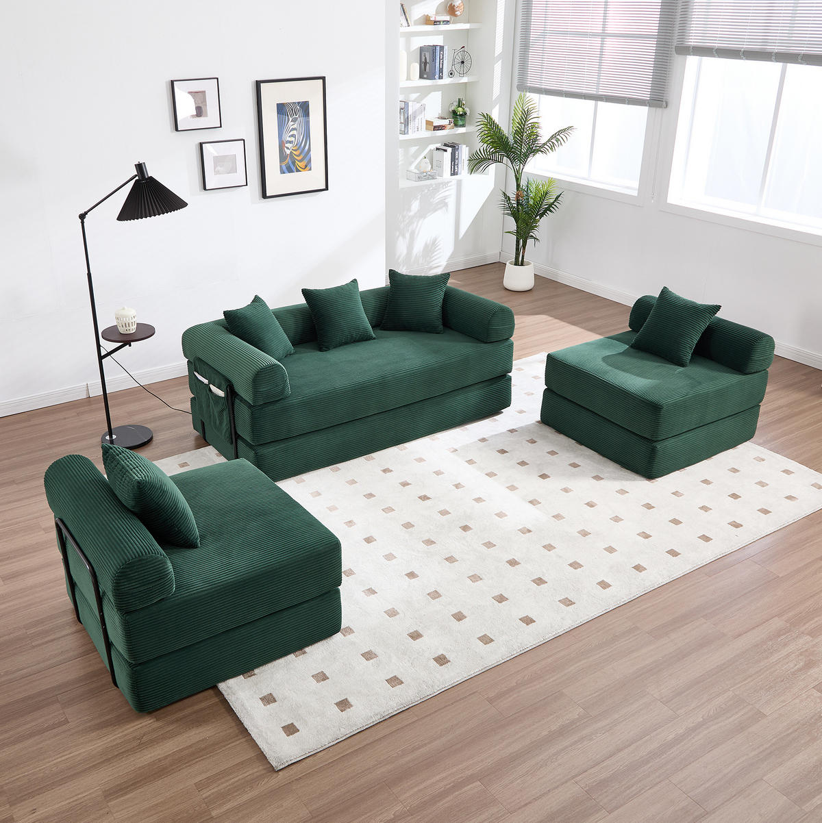 MODULARES Sofa 270/180/64 cm aus Cord mit Schlaffunktion und Seitentasche Smaragdgrün - Smaragdgrün, Textil (180/64/270cm) - Modenvie