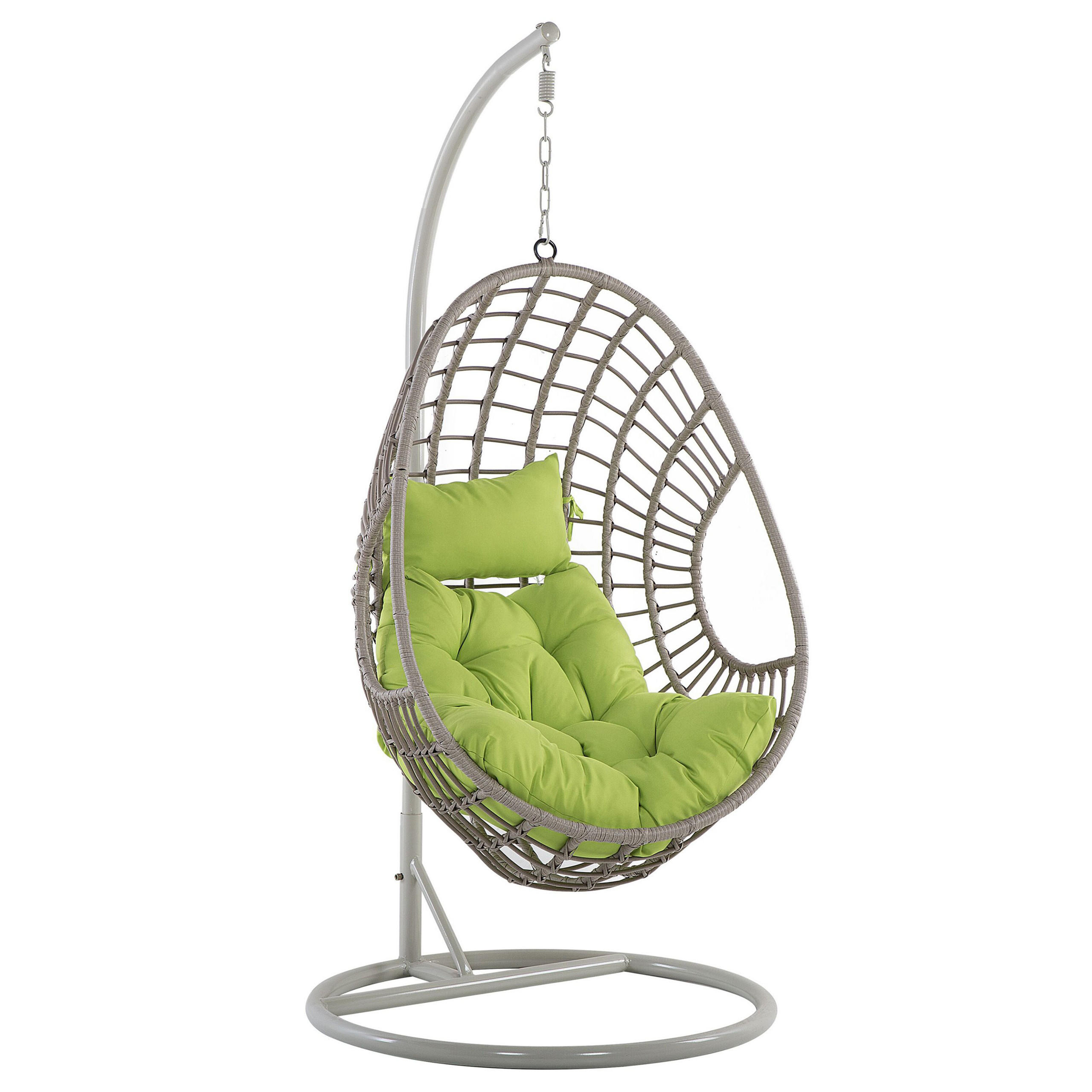 HÄNGESESSEL mit Gestell PE Rattan taupe 96 cm Arpino - Taupe/Grün, Kunststoff (96/200/96cm) - Beliani