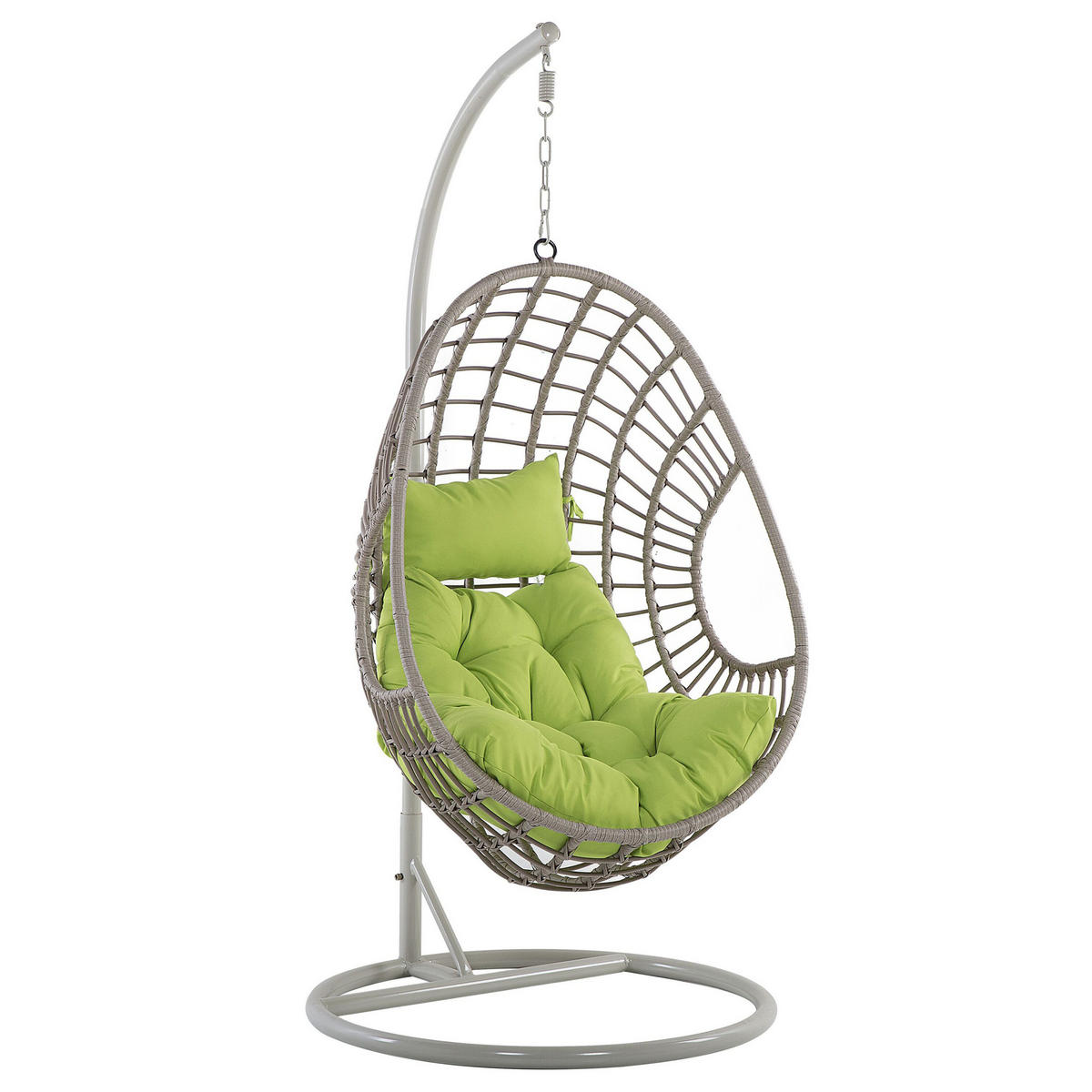 HÄNGESESSEL mit Gestell PE Rattan taupe 96 cm Arpino - Taupe/Grün, Kunststoff (96/200/96cm) - Beliani