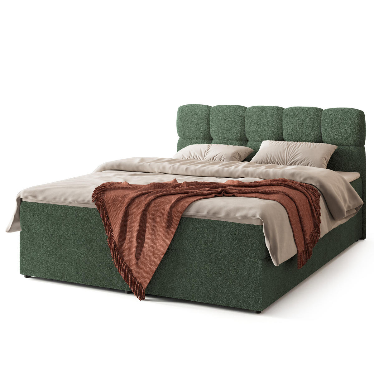 BOXBETT MERU 180x200 cm mit Matratze und Topper - Grün - Grün, Holz (180/200cm) - MASSENO