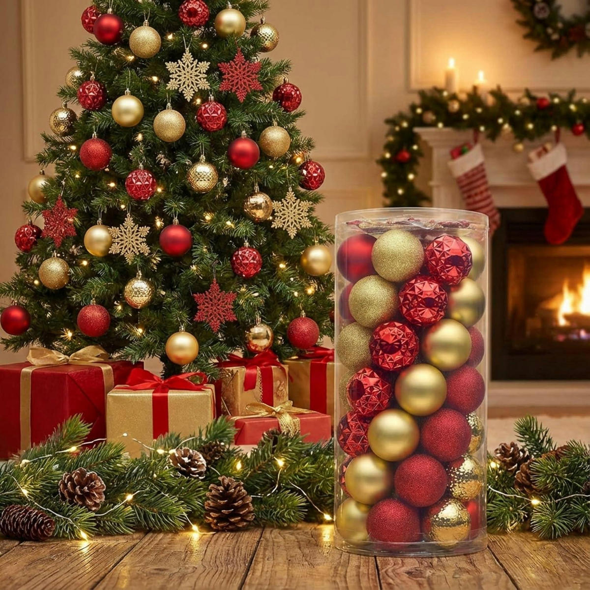 WEIHNACHTSKUGELN 50-teiliges Set Rot Gold 5 cm bruchsicher - Multicolor, Kunststoff (6/6/6cm)