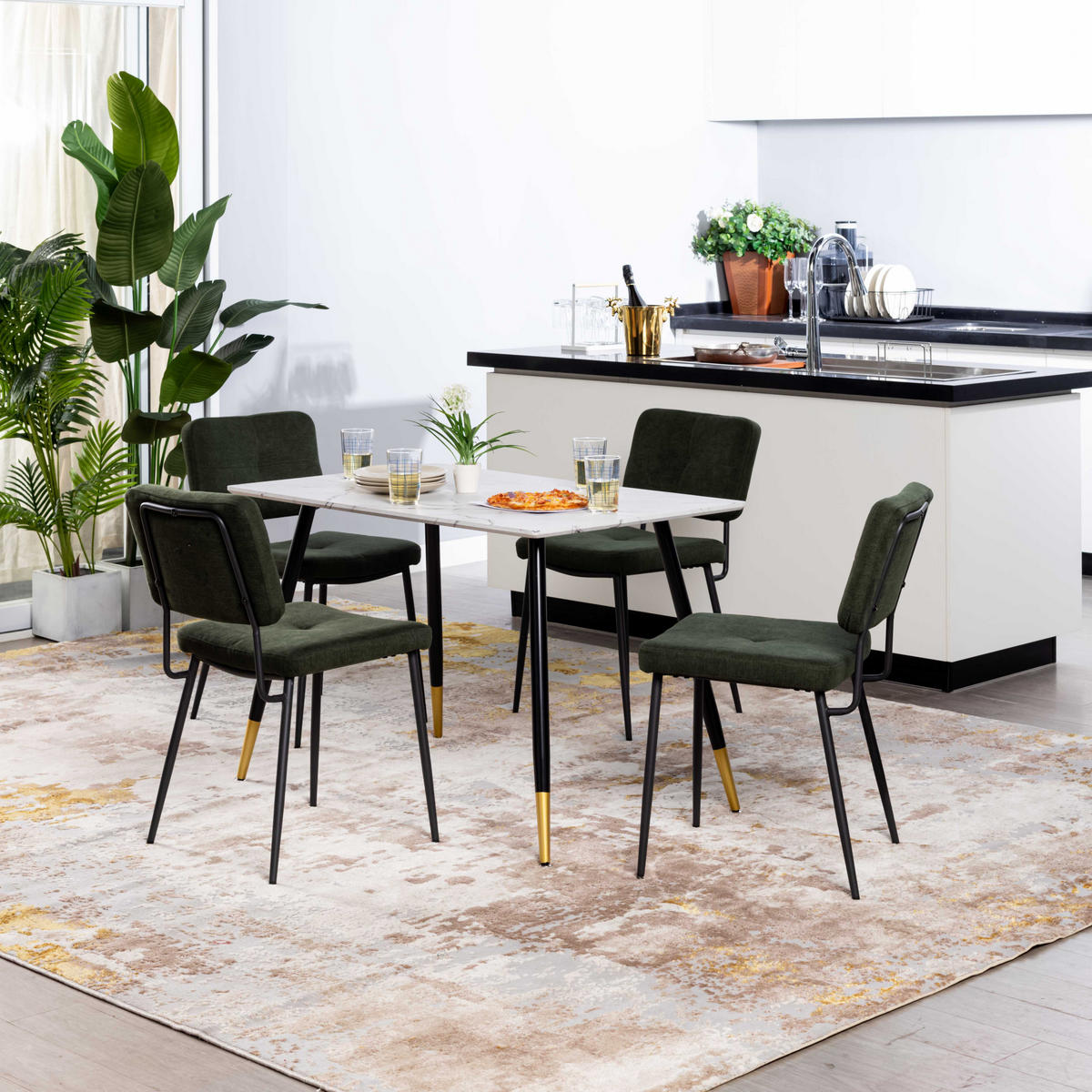 ESSZIMMERSTUHL mit Stoffbezug Grün 4er-Set - Rot, Textil (45.5/82/54cm) - Meubles Cosy