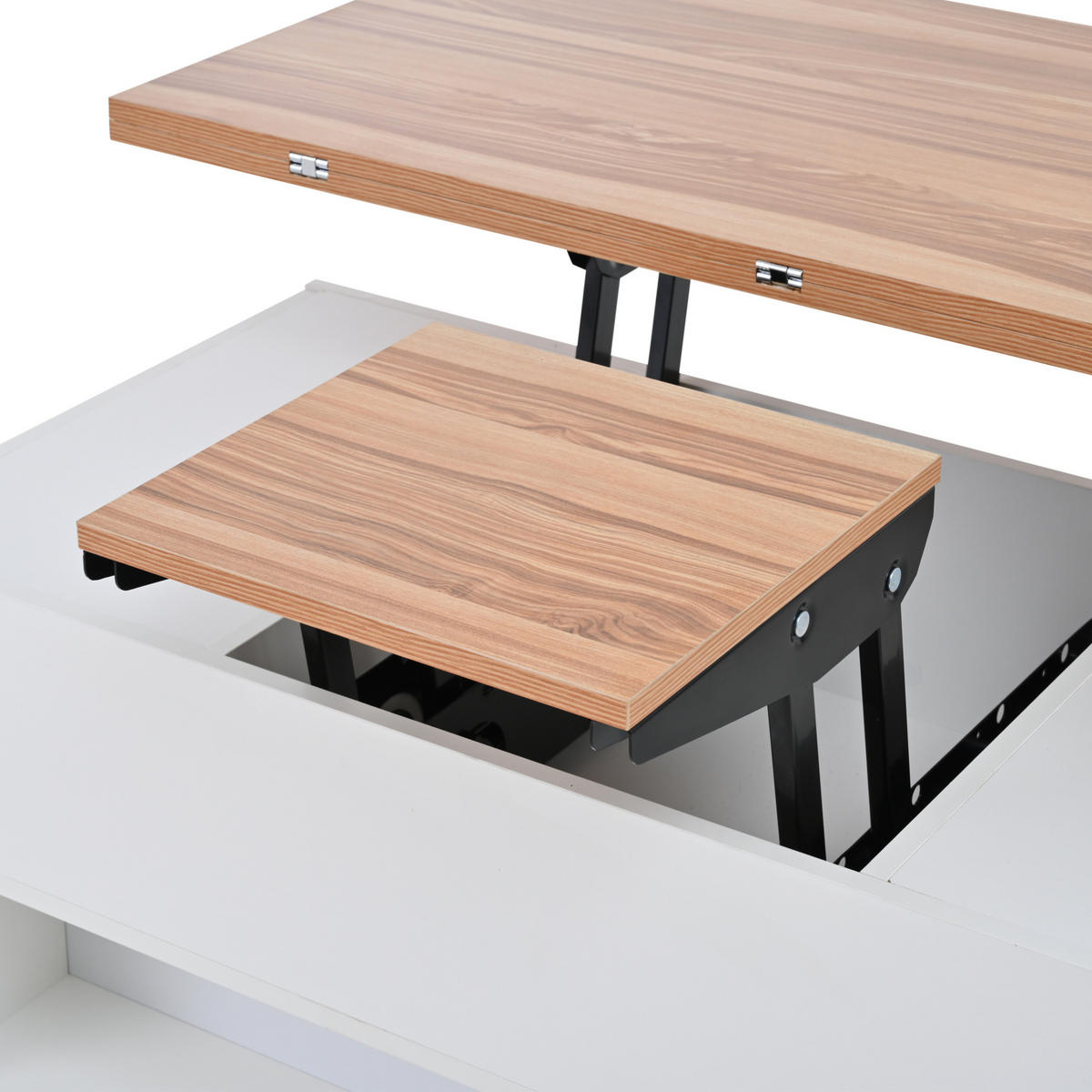 COUCHTISCH 100/50/52 cm weiß mit 4 Rollen und 4 Schubladen höhenverstellbar - Weiß, Holzwerkstoff (100/50/52cm) - OKWISH