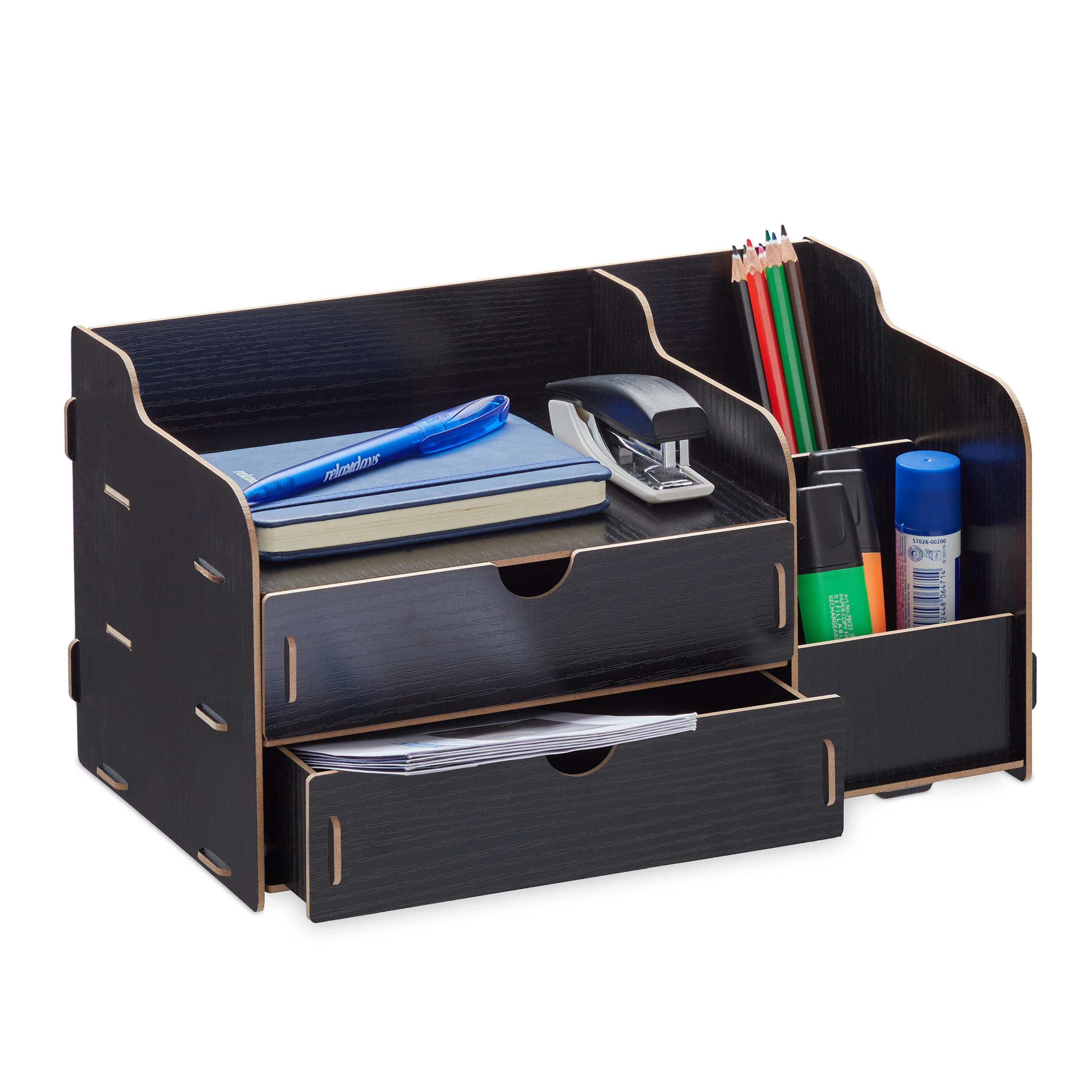 SCHREIBTISCH-ORGANIZER - Schwarz, Holzwerkstoff (19/33/17cm) - Relaxdays