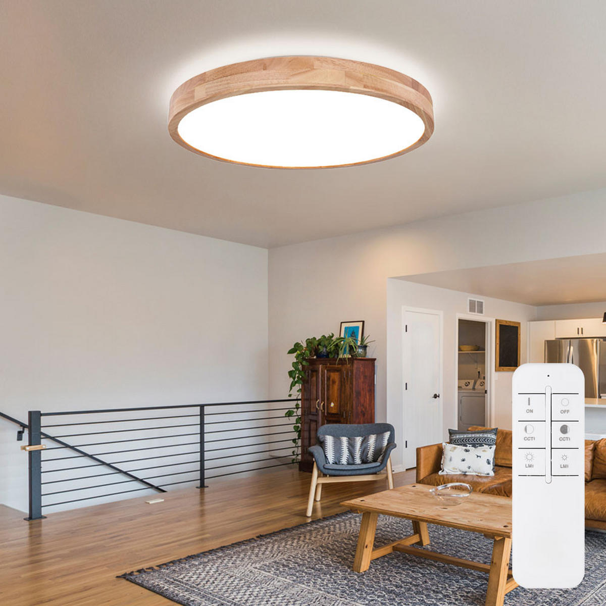 LED DECKENLEUCHTE Holzoptik Braun - Braun, Kunststoff (60/60/10.5cm) - Globo Lighting