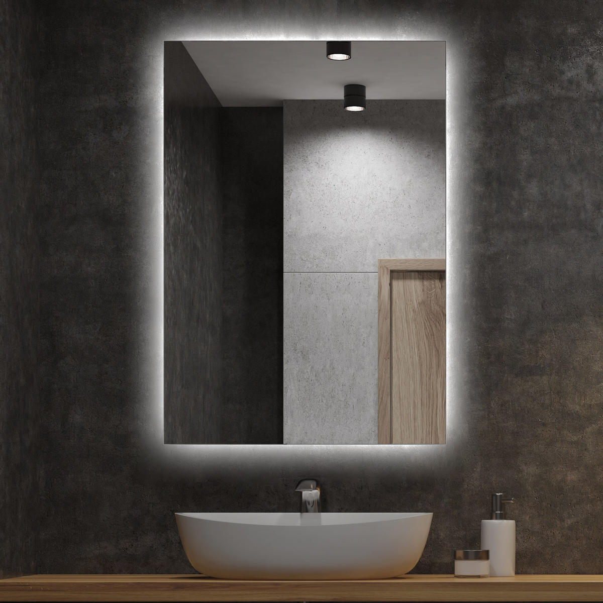 LED SPIEGEL 60 cm x 40 cm Rechteckig Kaltweiß 6500K - Blaugrau, Glas (60/40/2.4cm) - TULUP
