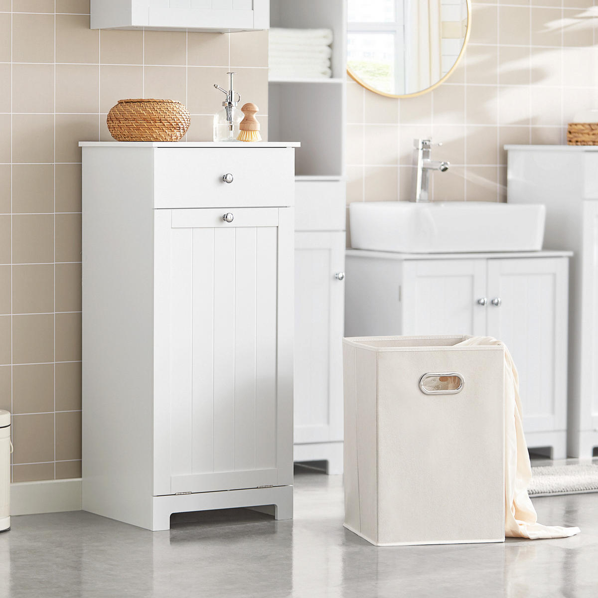 WÄSCHESCHRANK Weiß - Weiß, Holzwerkstoff (40/90/38cm) - SoBuy