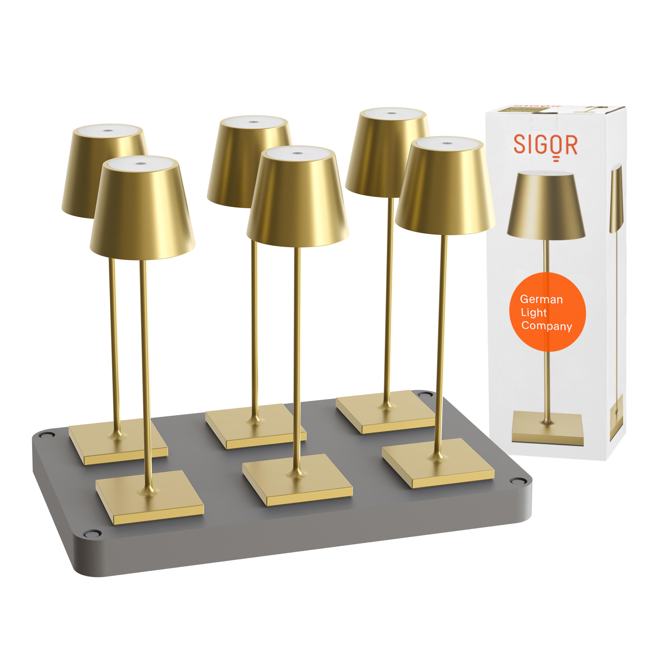 LED Akku-Tischlampe, Nuindie 3.0 6er-Set mit Ladestation, goldfarben - Goldfarben, Metall (38/10/38cm) - Sigor