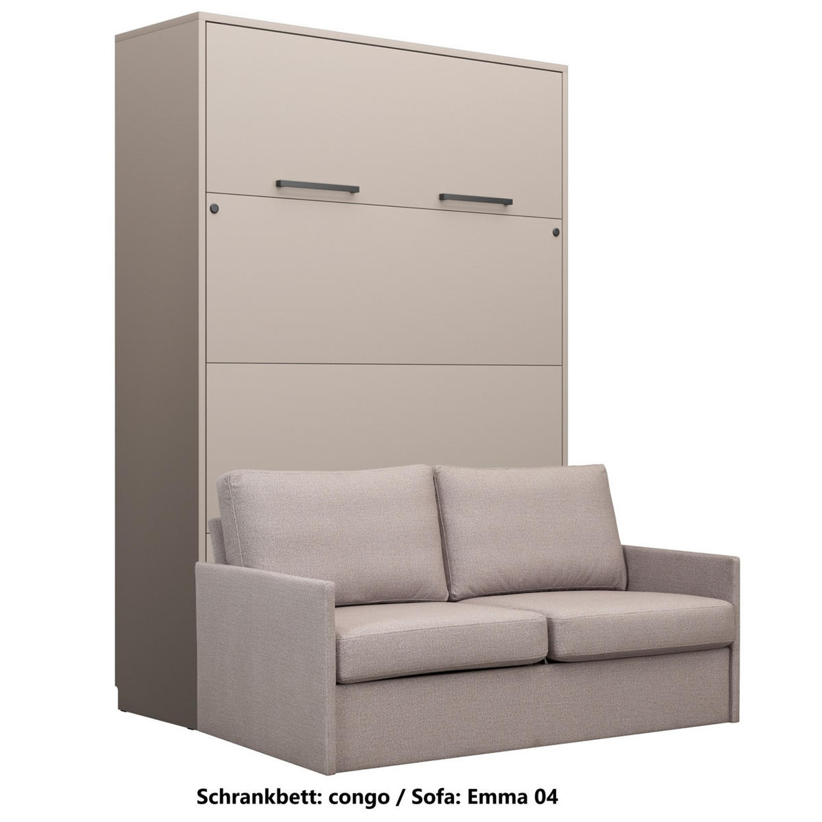 SCHRANKBETT Wandbett GN 140x200 congo mit LED & Sofa - Hellgrau - Hellgrau/Grau, Holz/Holzwerkstoff (140/200cm) - QMM TraumMöbel