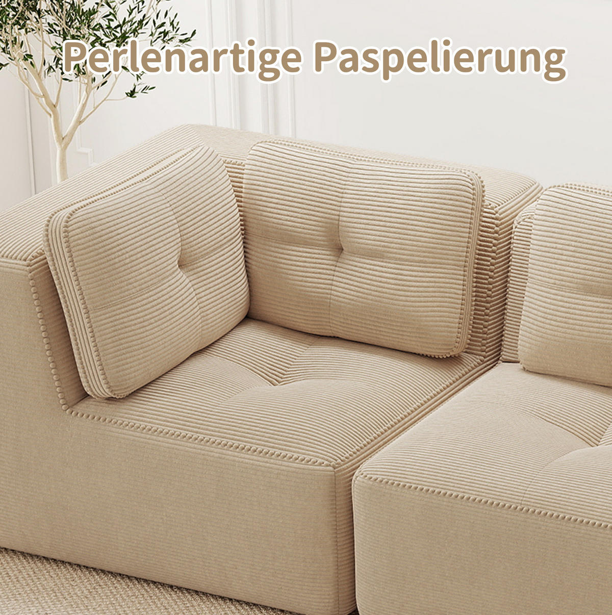 ECKSOFA 297/177/69 cm beige aus Cord mit modularem Aufbau und tiefer Sitzfläche - Beige, Textil (177/297cm) - OKWISH