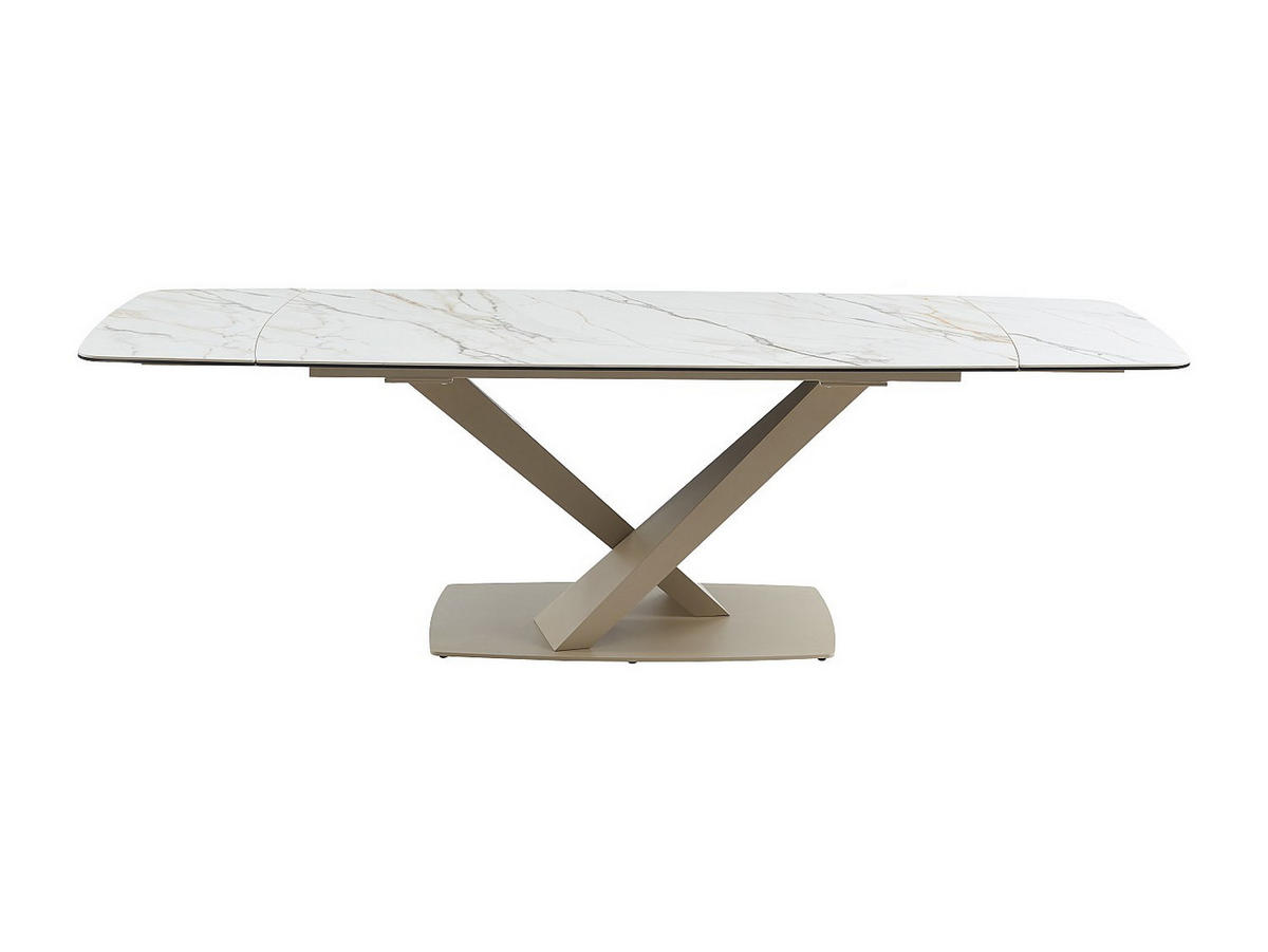 ESSTISCH ausziehbar - 6 bis 10 Personen - Sicherheitsglas, Keramik & Metall - Marmor-Optik Weiß & Beige - MALATA - Beige, Keramik (90/260/76cm) - Vente-Unique