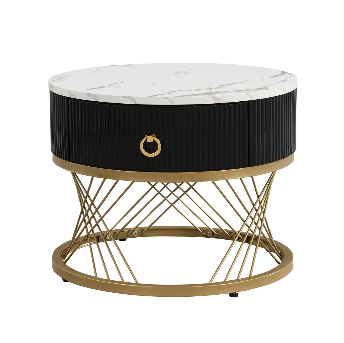 COUCHTISCH-SET aus MDF 70x70x45 cm Weiß-Gold mit Schublade und verstellbaren Füßen - Weiß, Holzwerkstoff (70/70/45cm) - IVMEU