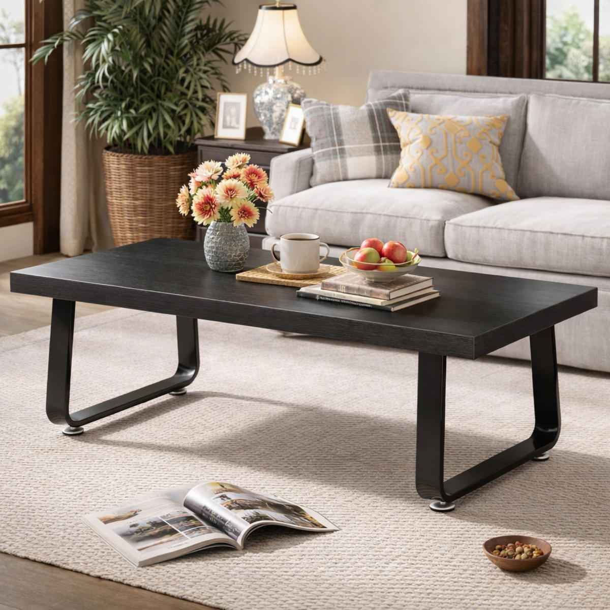 COUCHTISCH Modern Holz Metall 120 x 60 x 46,5 cm Wohnzimmertisch - Schwarz, Holzwerkstoff/Metall (60/120/46.5cm) - Quality Elegance