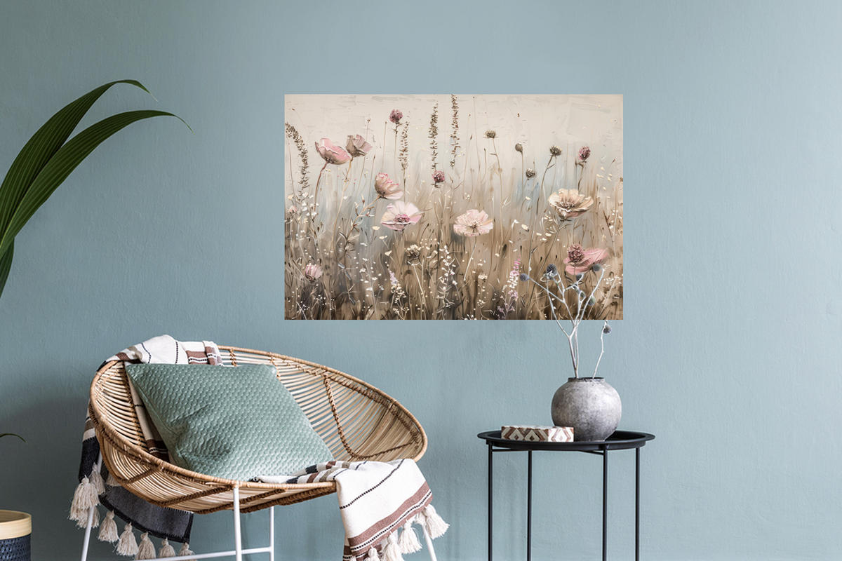 WANDTATTOO Blumen - Rosa - Modern - Beige 60x40 cm - Beige, Kunststoff (60/40/0.1cm) - MuchoWow