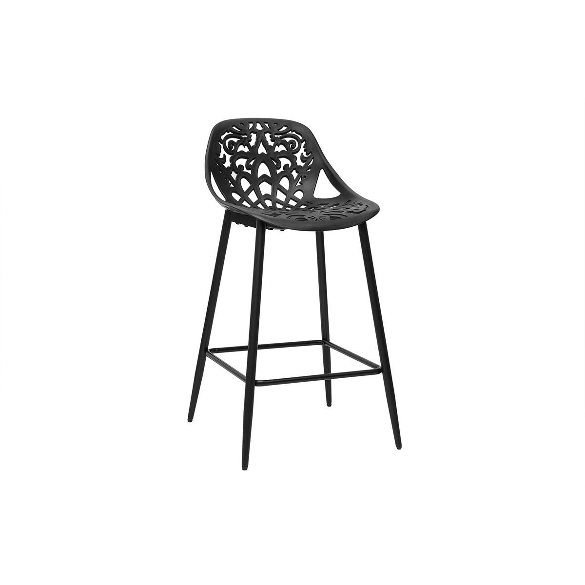 BARHOCKER Design mit schwarzem Barockmuster 66 cm (2er Set) BAROCCA - Schwarz, Kunststoff (53.5/91/48cm) - Miliboo