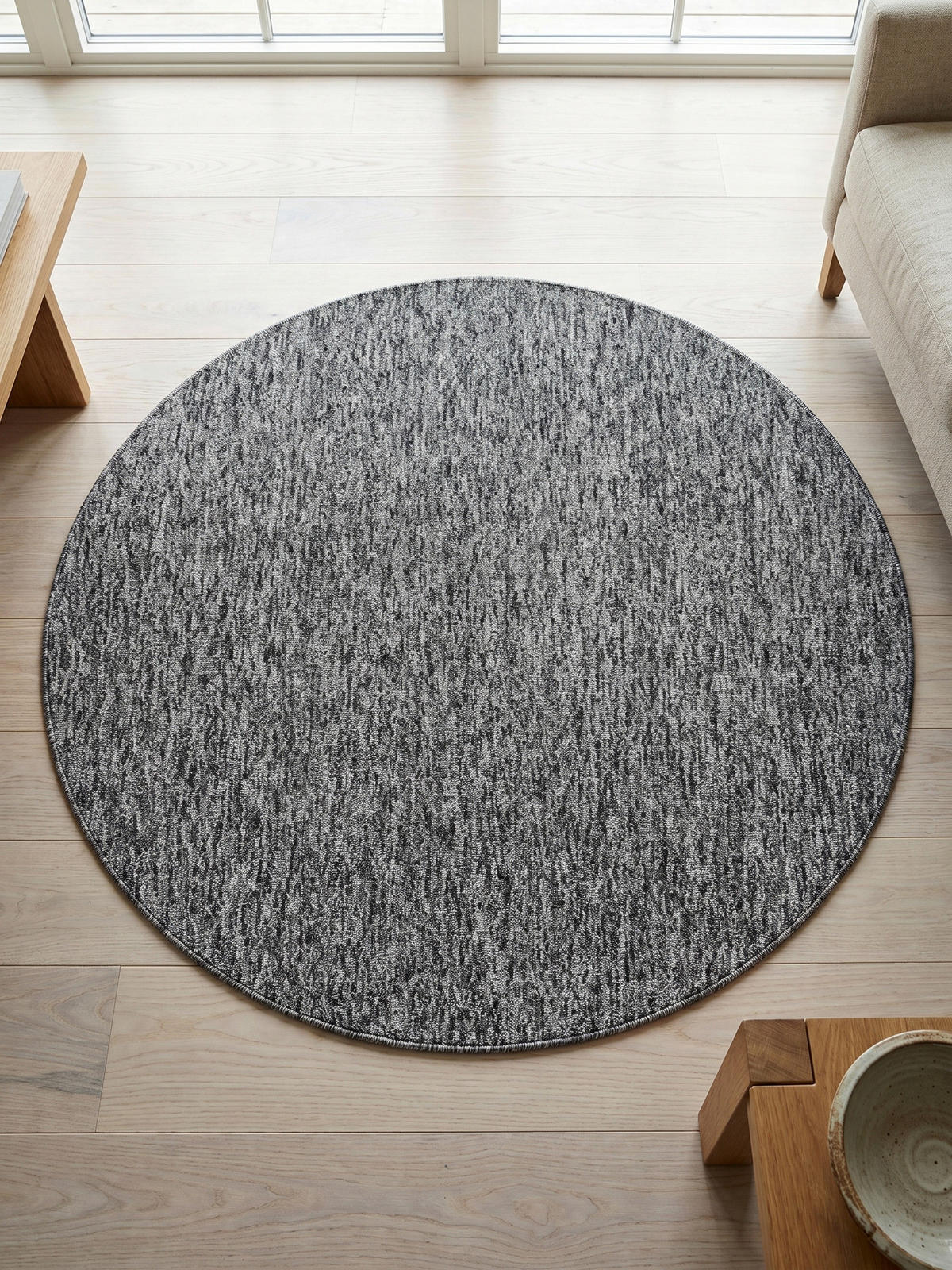 TEPPICH Kurzflor Uni Modern Waschbar Schlafzimmer Strapazierfähig Rund Grau 200x200 cm Flur – AMMER - Grau, Textil (200/200cm) - KADIMA DESIGN