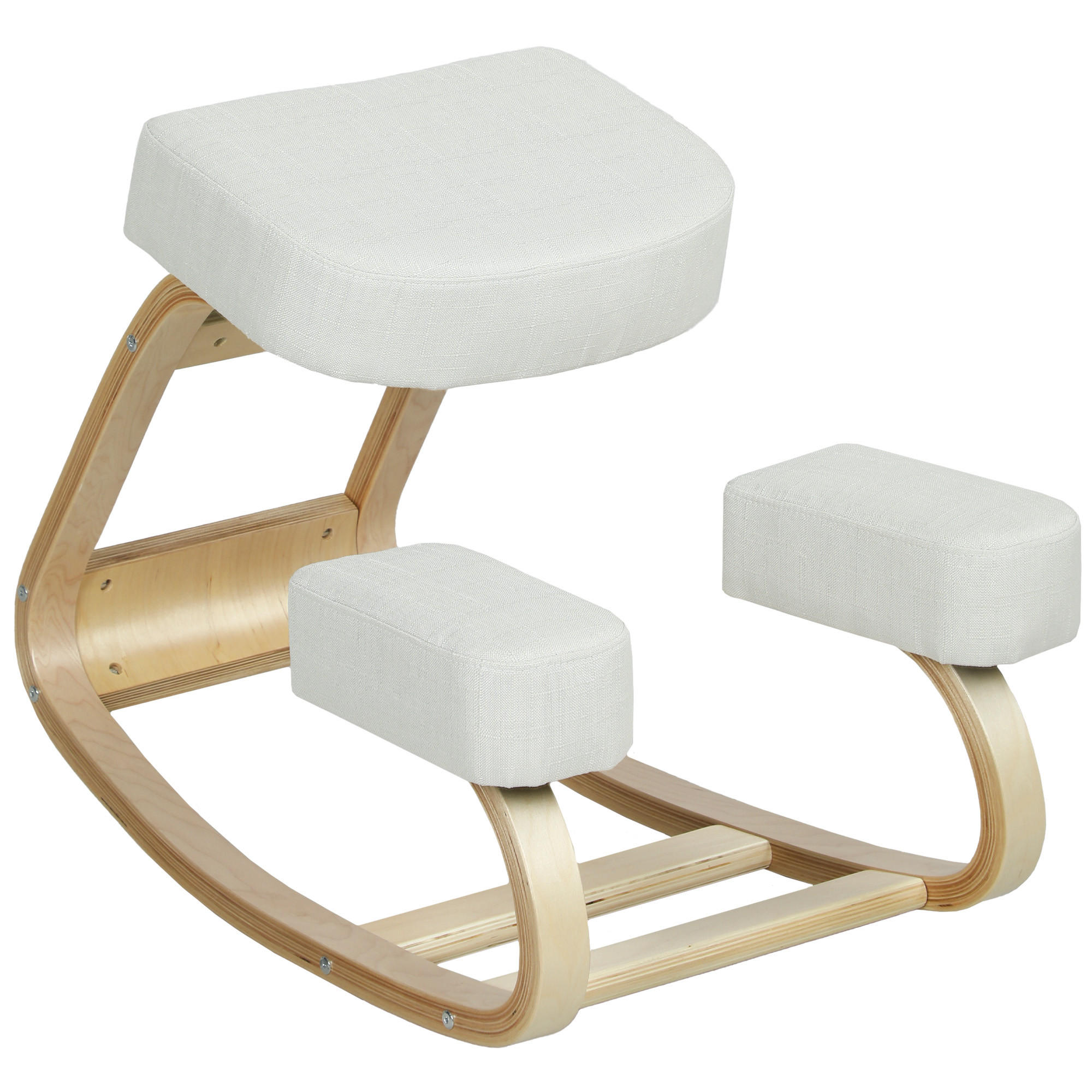 KNIESTUHL Birke Polyester Cremeweiß - Creme, Holz (51/58/69cm) - Vinsetto