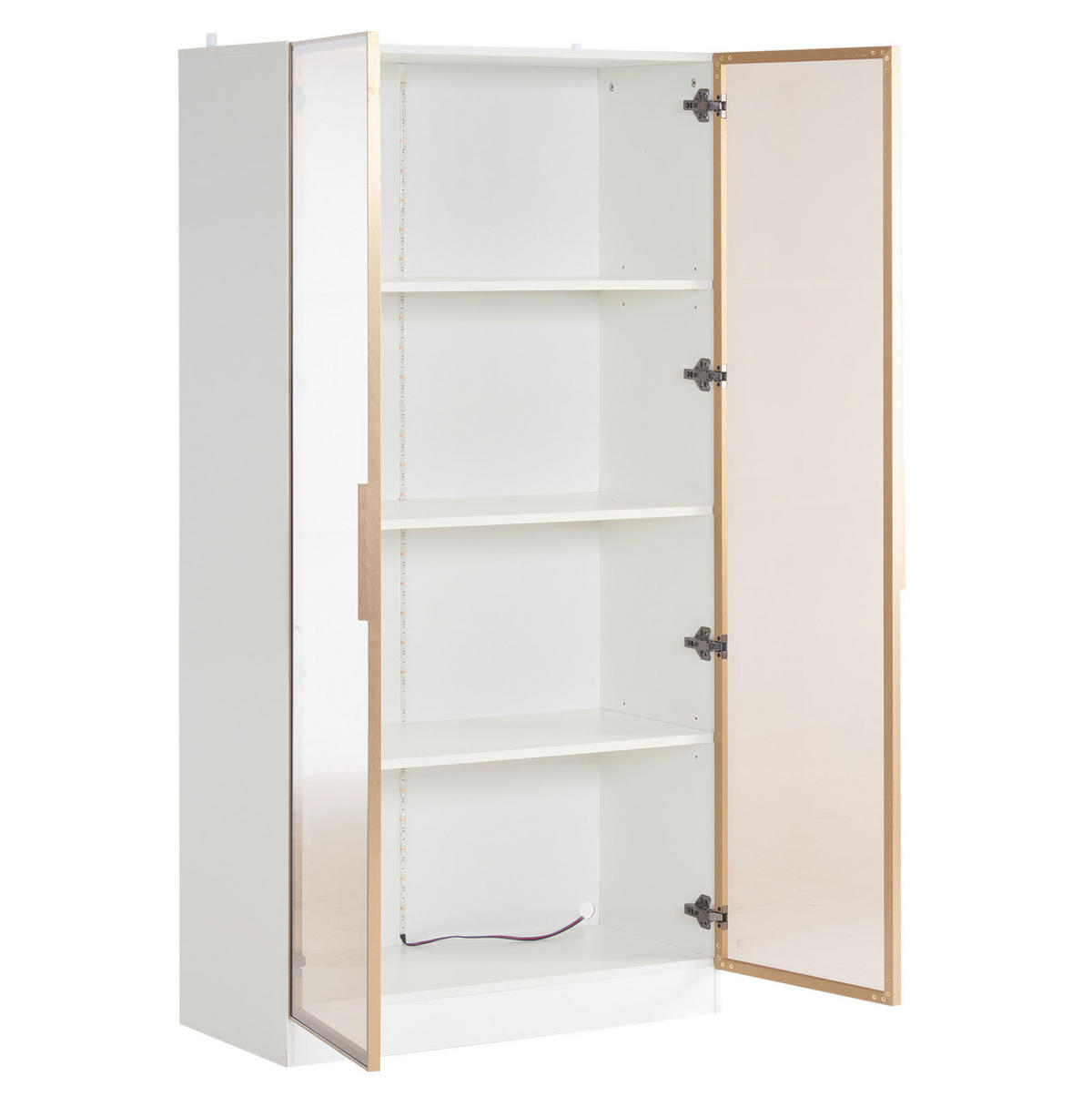 VITRINEN-SET 160/40/160 cm weiß aus Spanplatte mit LED und Glastüren - Weiß, Holzwerkstoff (160/160/40cm) - OKWISH