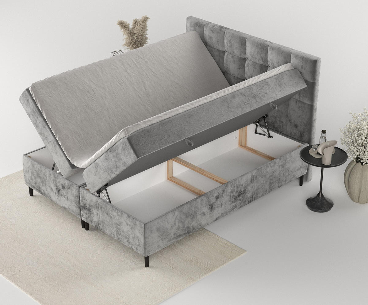 BOXBETT Urbaneo Grau 180/200 cm mit Taschenmatratze und Topper - Schwarz/Grau, Holz/Holzwerkstoff (180/200cm) - Maison de Reve